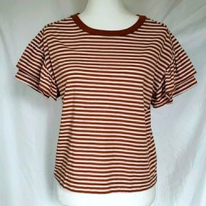 MADEWELL Striped Ruffle Sleeve T-shirt Top XS